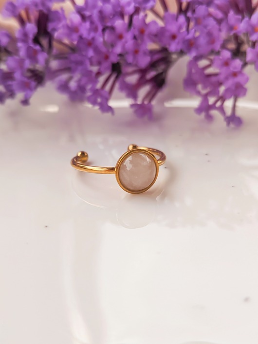 pierścionki - różne Pierścionek ze stali chirurgicznej z kamieniem naturalnym kwarc, boho