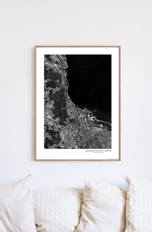 plakaty TRÓJMIASTO Gdańsk Gdynia Sopot  satelita plakat mapa