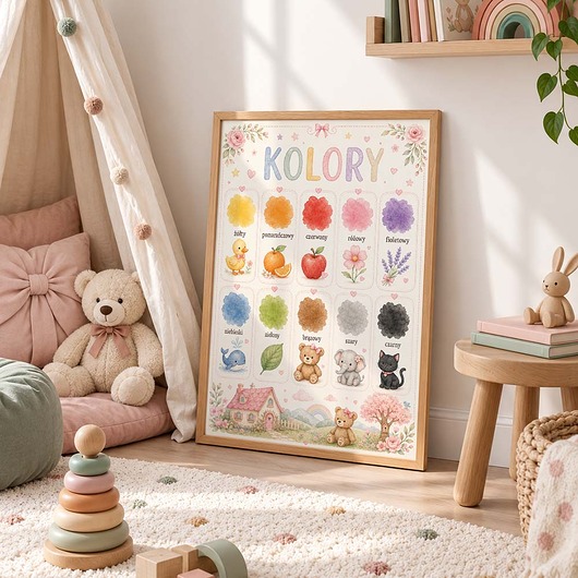 obrazy i plakaty do pokoju dziecięcego Plakat edukacyjny KOLORY dla dziewczynki