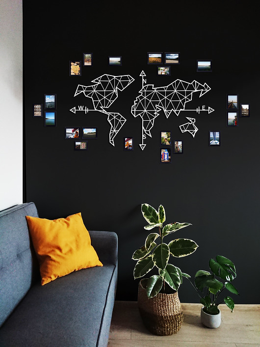 Ozdoby na ścianę Biała Metalowa Mapa Życia Geometryczna