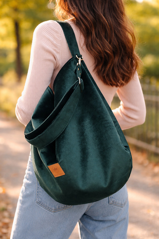 torby na ramię Torba hobo z wodoodpornego weluru Butelkowa Zieleń