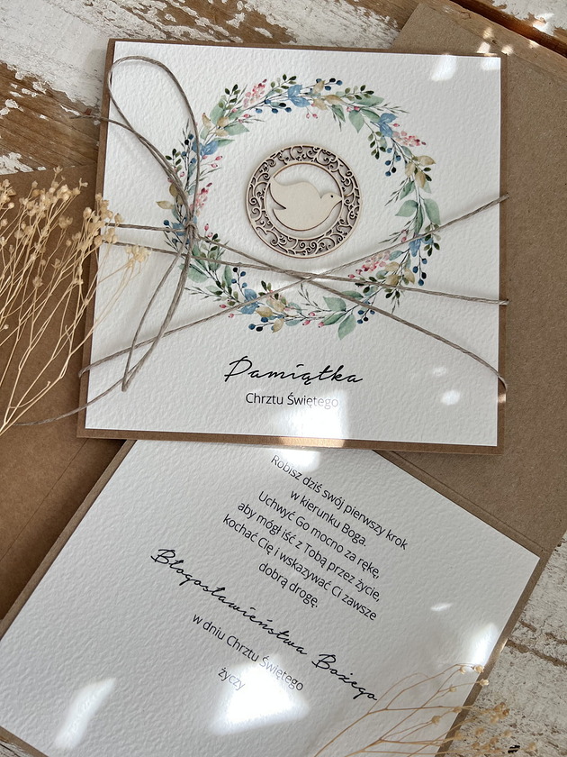kartki, zaproszenia na chrzest Wyjątkowa ręcznie robiona kartka na chrzest od matki chrzestnej, ojca, dziadk
