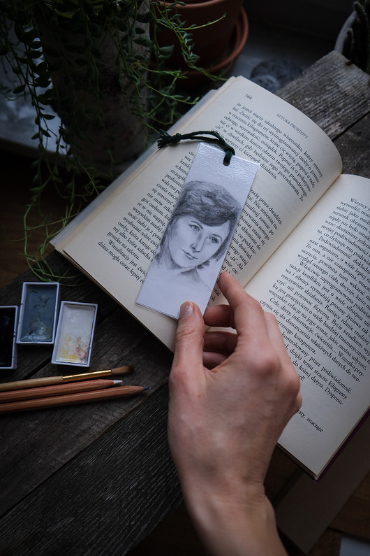 zakładki do książek Portret na zamówienie malowany ręcznie na zakładce do książki
