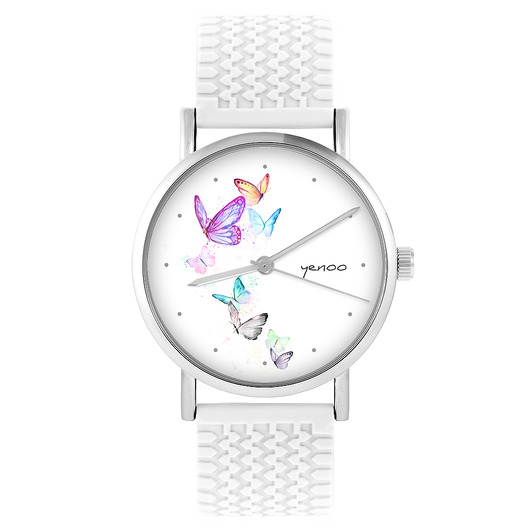 zegarki damskie Zegarek - Motyle - silikonowy, biały