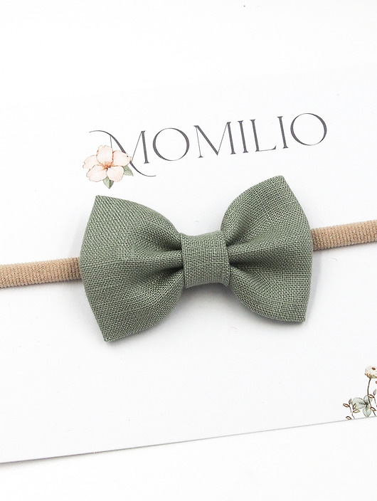 ozdoby do włosów dla dzieci Opaska do włosów kokardka z lnu zielona Linen Bow Sage