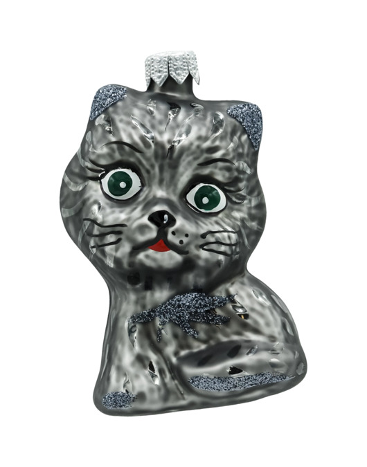 ozdoby choinkowe Bombka choinkowa: Słodki kotek z brokatem: szary