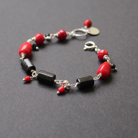 bransoletki z kamieni naturalnych Czarny turmalin i koral