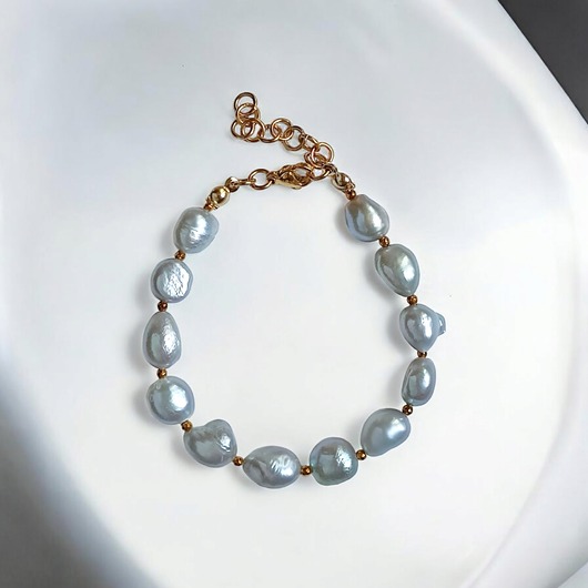 bransoletki z kamieni naturalnych LUX. Srebrne perły - bransoletka - długość regulowana