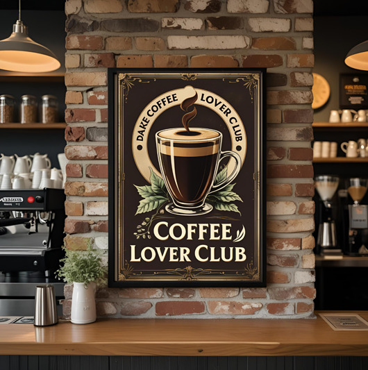 grafiki i ilustracje PLAKAT kawa, coffee lover club, vintage grafika loft