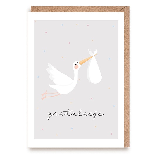 kartki okolicznościowe - wydruki Kartka na narodziny dziecka z bocianem - "Witaj na świecie"