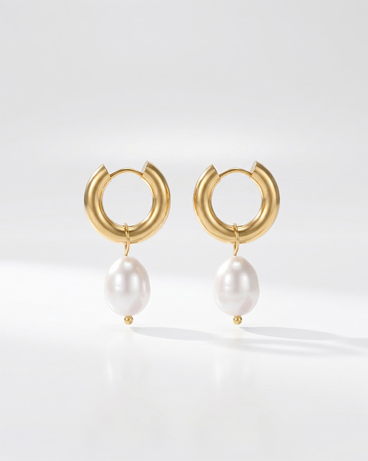 kolczyki pozłacane Złote wiszące kolczyki z perłą ze stali chirurgicznej pozłacane 18k