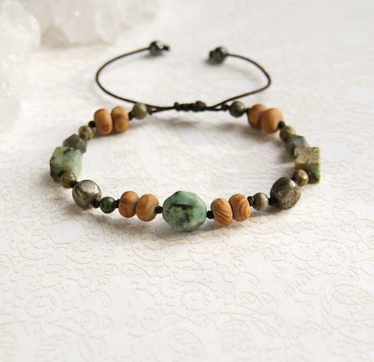 bransoletki z kamieni naturalnych Amulet - ZIEMIA - turkus afrykański, jaspis