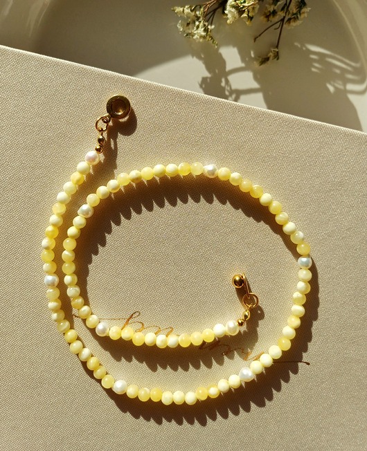 naszyjniki - inne Naszyjnik turmalin miodowy  i perła naturalna