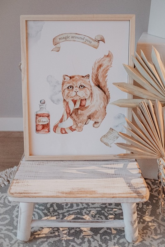 obrazy i plakaty do pokoju dziecięcego PLAKAT "Magia" KOT 29,7CM X 42CM