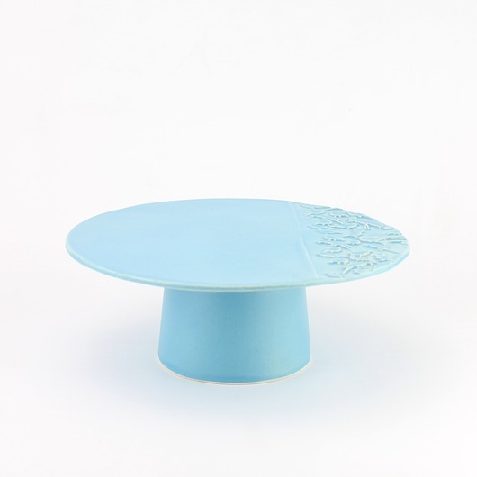 Ceramiczna patera na ciasto turkusowa w ptaszki m2k studio