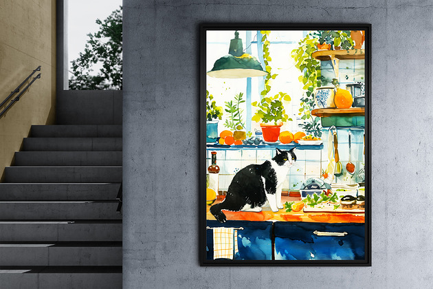 plakaty Kot w kuchni - grafika na plakacie
