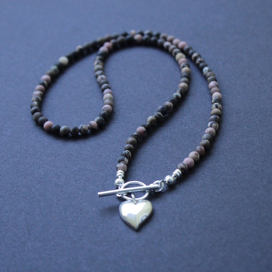 srebrne naszyjniki Naszyjnik Rodochrozyt i serce