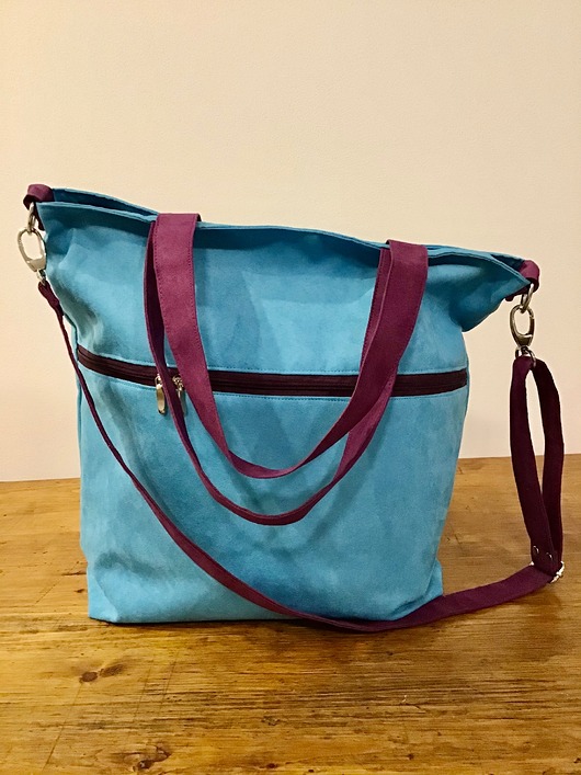 torby na ramię Duża torba z kieszenią na zamek - błękit, fiolet