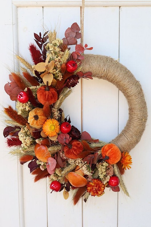 wianki Jesienny Wianek na drzwi, Wianek z dyniami