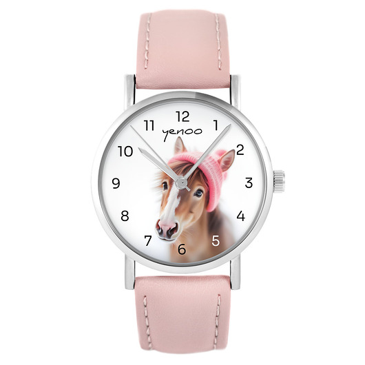 zegarki damskie Zegarek - Konik - skóra, pudrowy róż