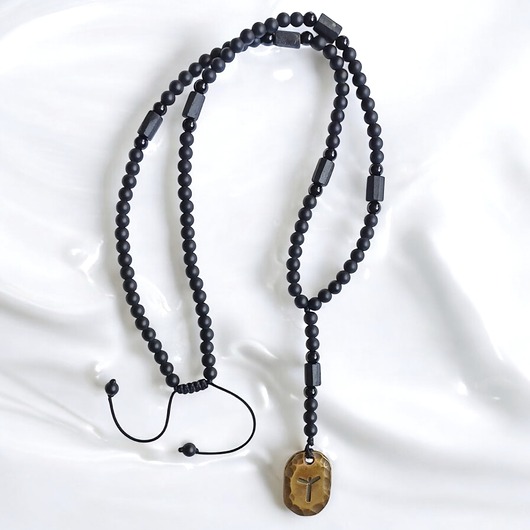 biżuteria męska Runa ALGIZ : ochrona : NASZYJNIK DŁUGI : onyks, turmalin