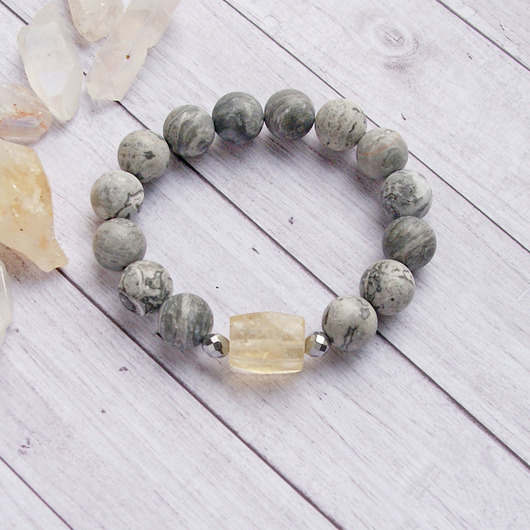 bransoletki z kamieni naturalnych Jaspis szary & cytryn : rozmiar S