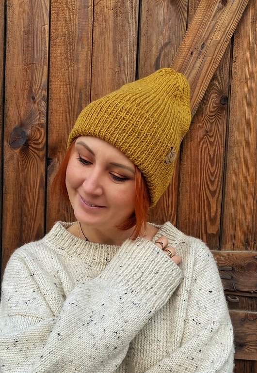 czapki damskie Czapka beanie Musztardowa 100% merino