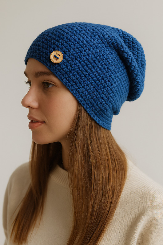 czapki damskie Czapka przejściowa cienka beanie smerf bawełna S/M blue