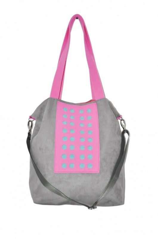 Torba hobo XXL - szarość, pudrowy róż, turkus PRACOWNIA 166