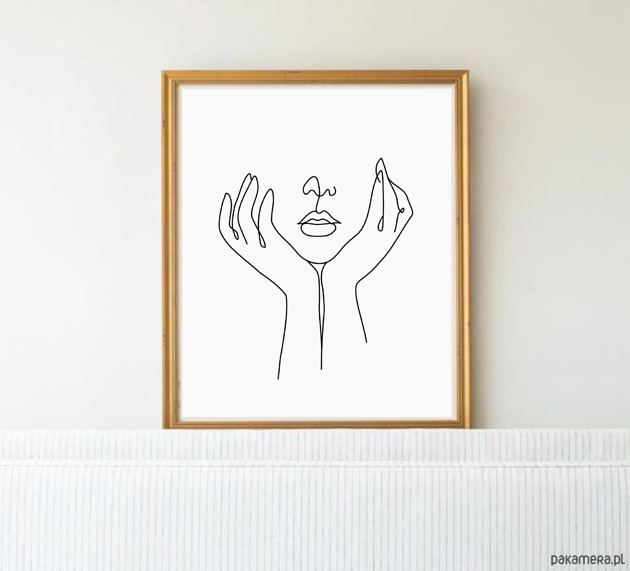 grafiki i ilustracje PLAKAT line art, twarz w dłoniach, kobieta