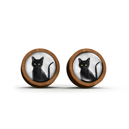 kolczyki drewniane Kolczyki drewniane - Czarny kot - sztyfty