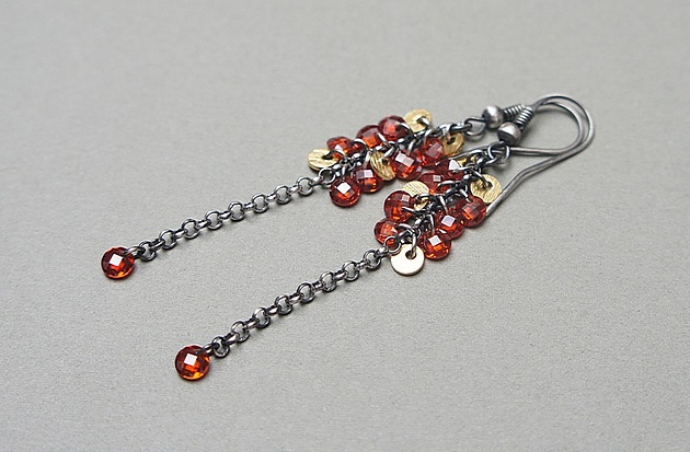 kolczyki srebrne Kolczyki srebrne Cyrkoniowe gronka  vol. 5 /orange/ 