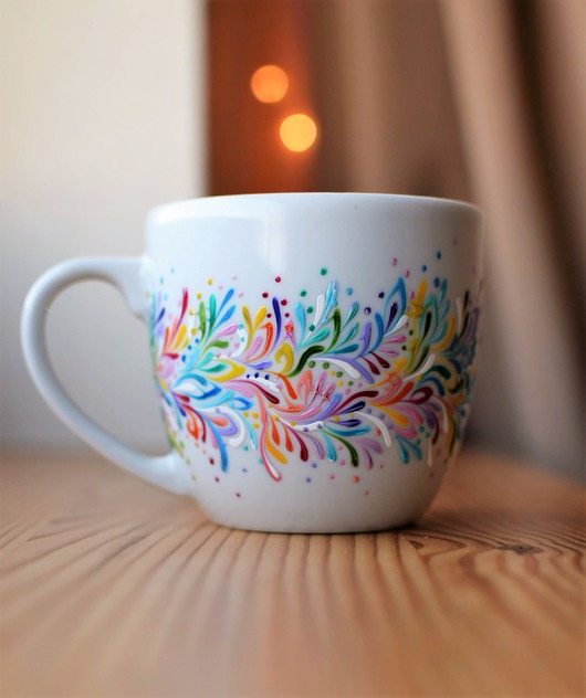 kubki Kubek Multikolor Porcelana Ręcznie Malowany