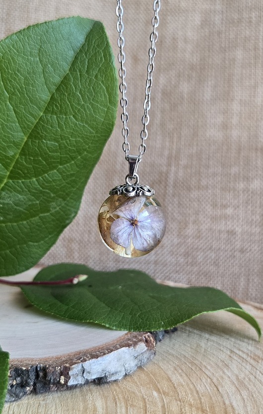 wisiory Srebrny wisiorek dwustronny hortensja prawdziwe kwiaty