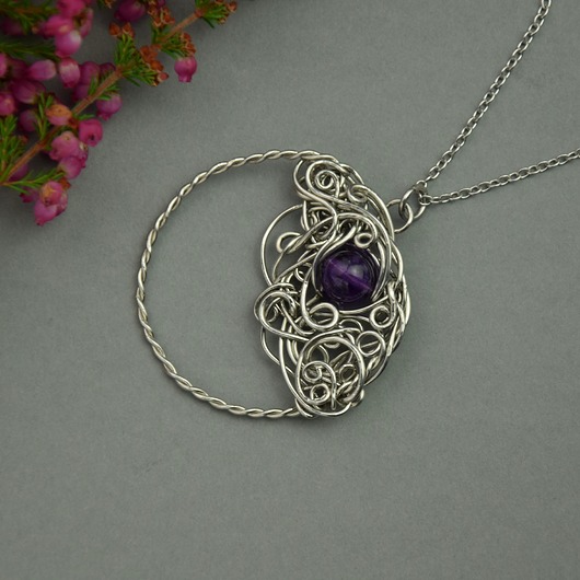 wisiory Wisiorek ametyst koło kółko wire wrapping