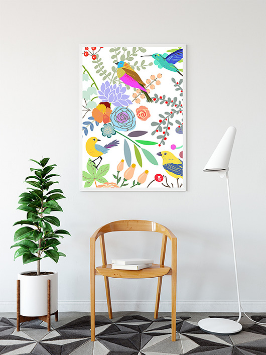 plakat. kwiaty i ptaki Love Life and Forest