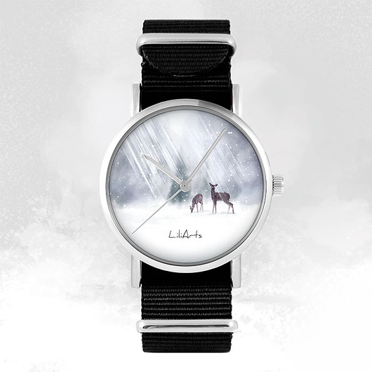 zegarki damskie Zegarek - Sarenki - czarny, nylonowy