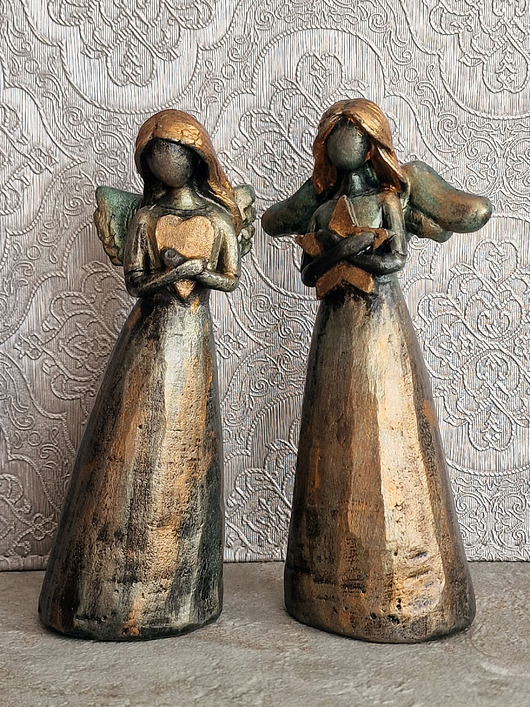 figurki i rzeźby 2 rzeźby anielskie złoto-zielone Anioły Szczęścia i Miłości