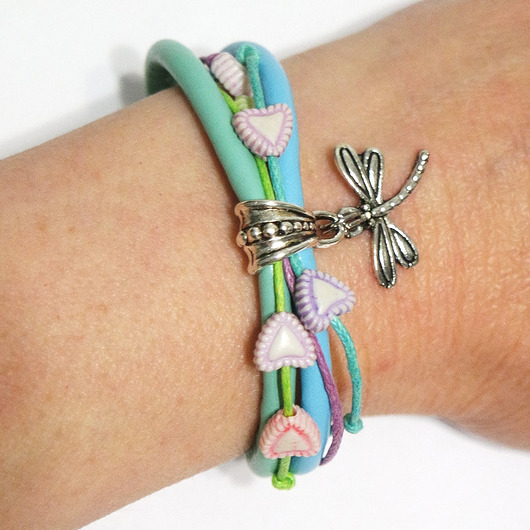 bransoletki - inne Bransoletka - Pastelowa ważka - rzemienie