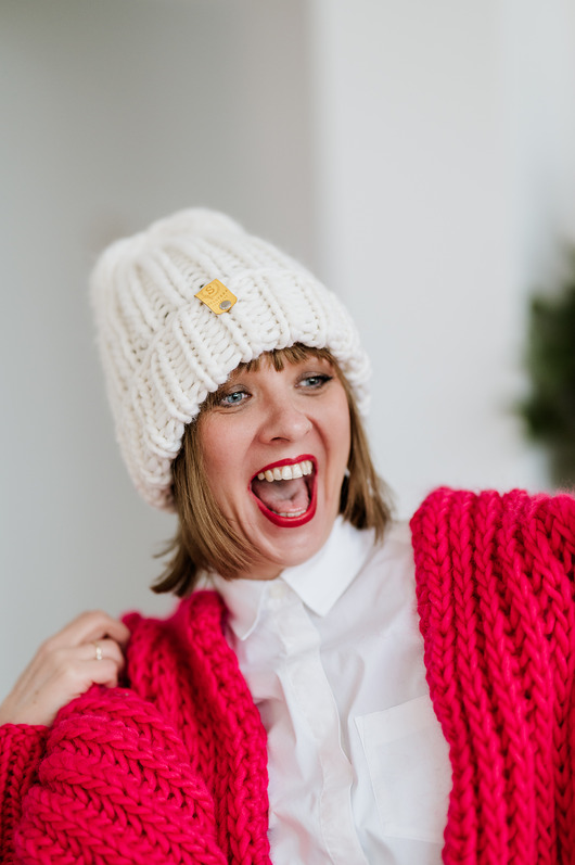 czapki damskie Biała czapka wełna 100% WOOLY złamana biel