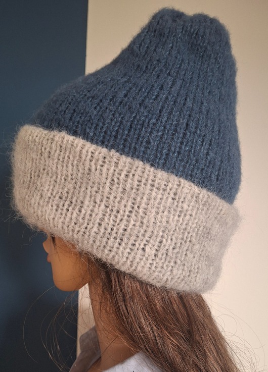 czapki damskie Czapka Fluffy podwójna z alpaki jeans - jasno szara