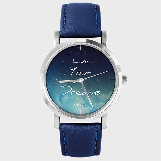 Zegarek - Live Your Dreams - granatowy, skórzany yenoo