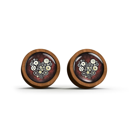Kolczyki drewniane - Steampunk - sztyfty yenoo