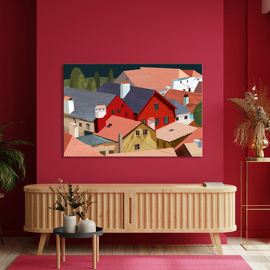 grafiki i ilustracje OBRAZ NA PŁÓTNIE -  Między Dachami 100x70 cm