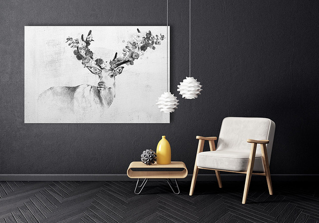 obrazy OBRAZ NA PŁÓTNIE -  JELEŃ Z KWIATAMI 120x80cm
