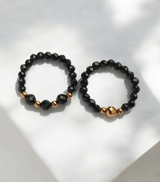 pierścionki elastyczne WYSYŁKA 24h - Zestaw pierścionków : onyks, złoty hematyt