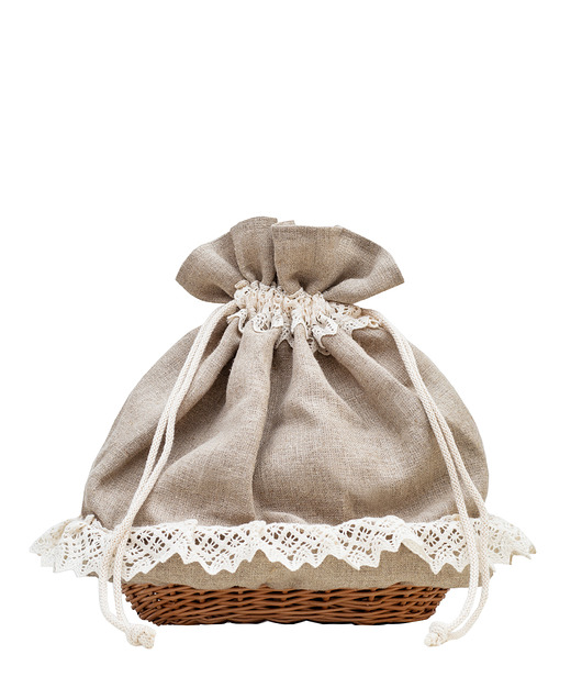 pojemniki kuchenne Lniany chlebak z koszykiem wiklinowym