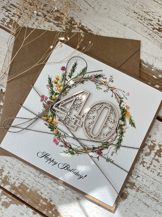 kartki scrapbooking Ręcznie robiona kartka urodzinowa na 40 urodziny, czterdziestka Happy Birthday!