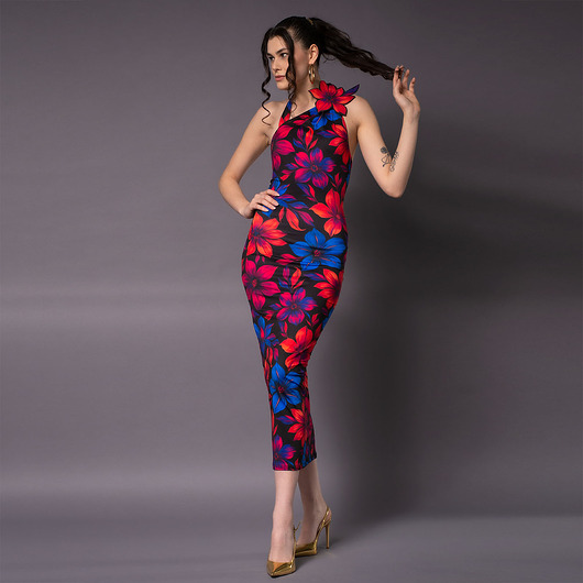 sukienki midi damskie Dopasowana sukienka z kwiatem  - Iris