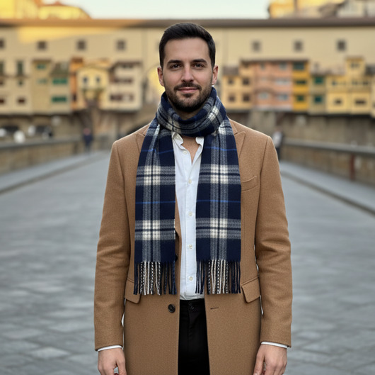 tuby i kominy Szalik Męski Granatowy Kratka Wełna